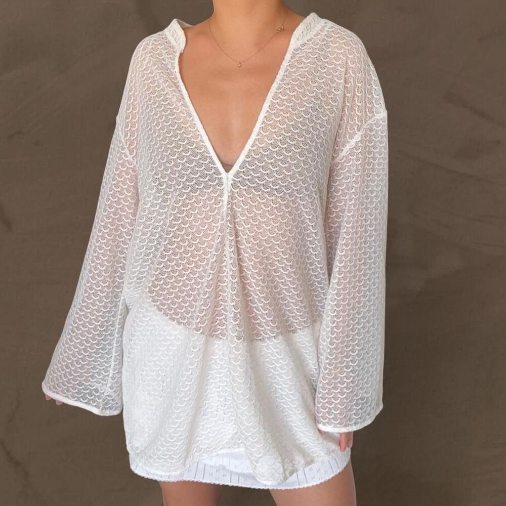 H&M white mesh cover up dress size small